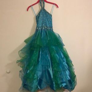 Adorable Girls Blue and Green Pageant Dress